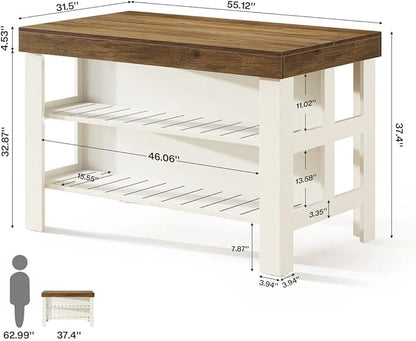 Generous Storage Kitchen Island with Eat-in Counter Height Design - Farmhouse Charm Bar Table for Living Rooms, Dining Areas - Easy Assembly