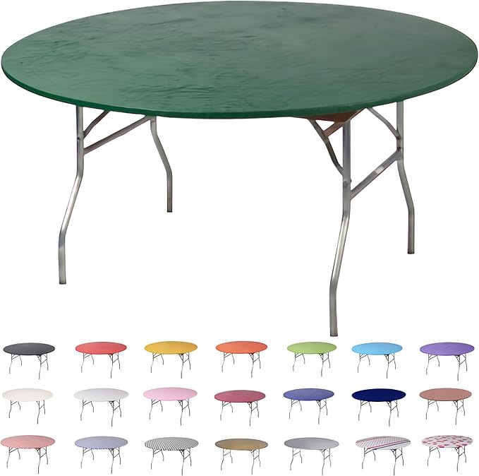 Kwik-Covers 10 Pack of Round Plastic Table Covers - 60" or 72" Round - Indoor or Outdoor Fitted Covers (Tables NOT Included) (Hunter Green, 60" Round)