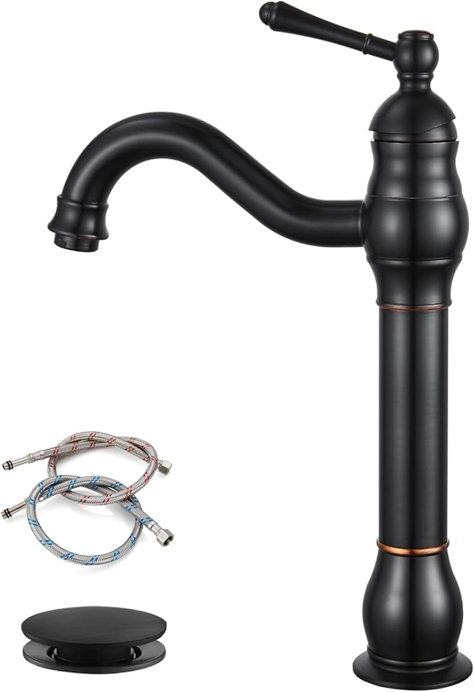 gotonovo Single Handle Vessel Sink Faucet 360° Swivel Bathroom Faucet One Hole Farmhouse Lavatory Vanity Faucet Bowl Sink Mixer Tap with Pop Up Drain, Oil Rubbed Bronze