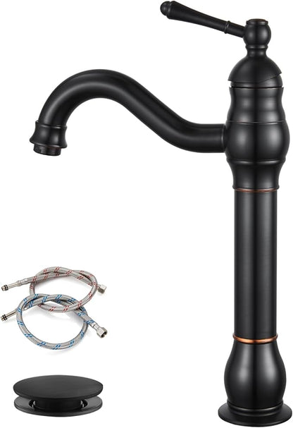 gotonovo Single Handle Vessel Sink Faucet 360° Swivel Bathroom Faucet One Hole Farmhouse Lavatory Vanity Faucet Bowl Sink Mixer Tap with Pop Up Drain, Oil Rubbed Bronze