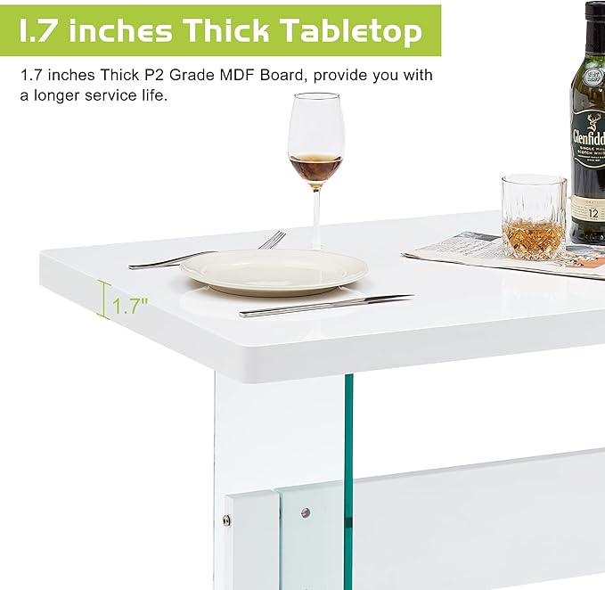 ivinta Glass Dining Table for 4-6 People, 55 inches Rectangular Dinner Table for Kitchen, Dining Room, Living Room 5208 (White)