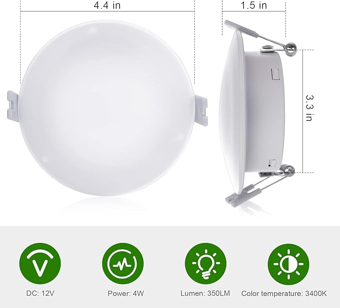 LED RV Recessed Ceiling Light 4.5Inch DC12V Cabinet Light Interior Lighting,LED Lights for Automobiles RV Camper Caravan Trailer Boat, Warm White (Pack of 6)