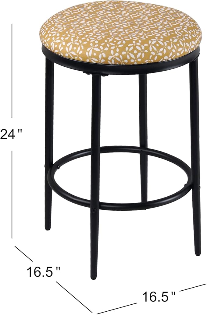 HomePop Upholstered Metal Barstool, Fabric Side Chairs for Dining Room, Kitchen and Living Room - Golden Yellow Print