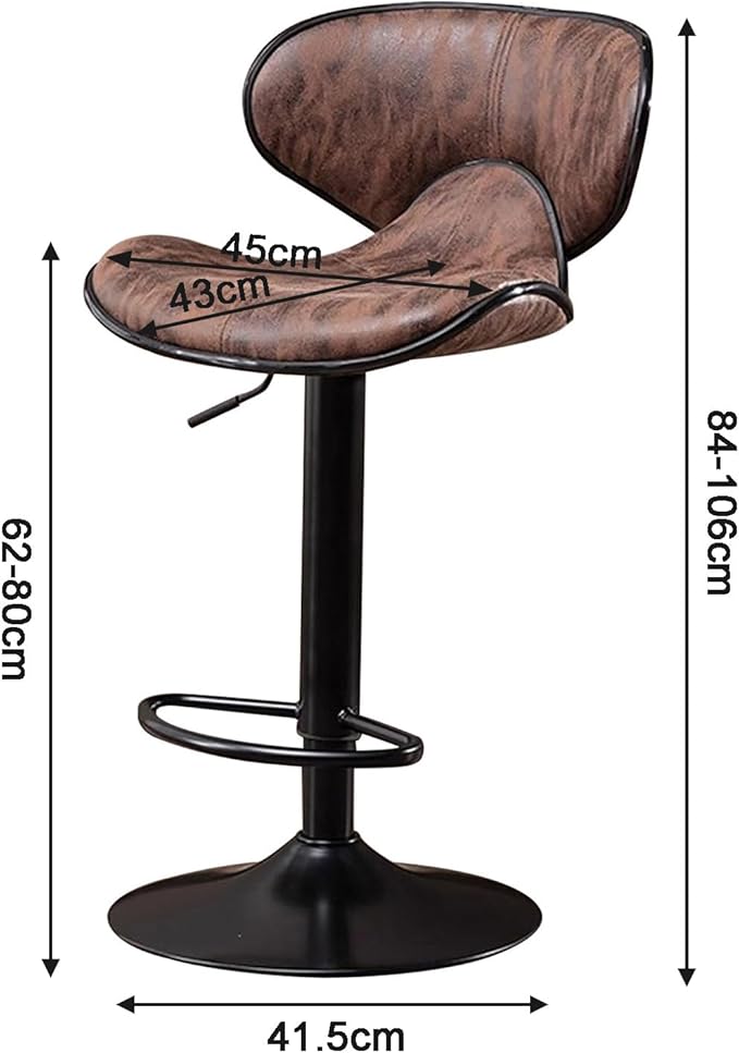 Counter Height Stools Faux Leather, Adjustable Swivel Kitchen Island Chair with Backs, Retro Chairs for Coffee Home Dinning,Brown-Sitting Height 6280cm