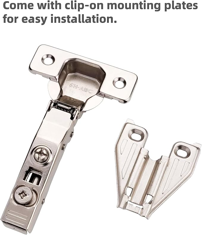 DecoBasics (100 PCS) Full Overlay Soft Close Cabinet Hinges for Kitchen Cabinets - 105° Face Frame Concealed Cabinet Door Hinge -3 Way Adjustability -Clip on Plate & Matching Screw 4 Easy Installation