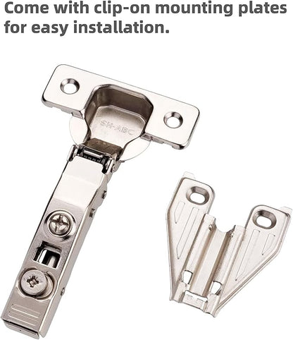 DecoBasics (10 PCS) Full Overlay Soft Close Cabinet Hinges for Kitchen Cabinets - 105° Face Frame Concealed Cabinet Door Hinge -3 Way Adjustability -Clip on Plate & Matching Screw 4 Easy Installation