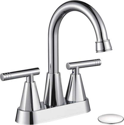 Cobbe Chrome Bathroom Faucets for Sink 3 Hole, 4 inch Chrome Bathroom Sink Faucet with Pop-up Drain and Supply Hoses, Stainless Steel Lead-Free Centerset Touch On Faucets for Bathroom Sink Vanity RV