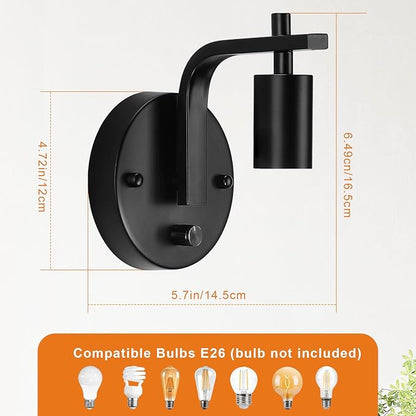 Wall Sconces Set of Two, Wall Light with Switch, Dimmble Black Sconce Lights Indoor, Wall Lights for Bedroom, Bedside Wall Lamps