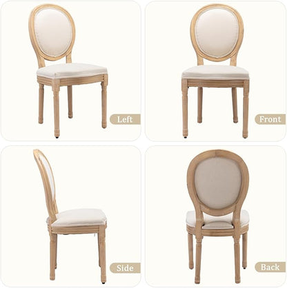 Linen Wooden Dining Chair Set of 2, Upholstered Farmhouse Dining Chair with Solid Wood Frame, Kitchen & Dining Room Chairs for Living Room, Restaurant, Bedroom (Beige-Padded, Set of 2)