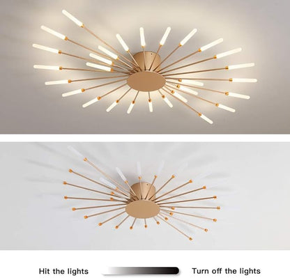 JAYMP 41.3" Ceiling Light Modern Flower Shape Ceiling Lamp for Dining Room Kitchen Hallway Flush Mount Metal Acrylic Sputnik Firework Petal LED Lighting Fixture (Matte Gold, 28 Lights)