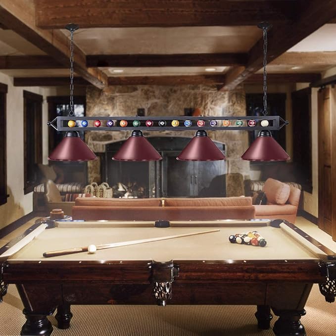 Wellmet Pool Table Light for Billiard Table, 4 Lights Pool Table Lights Over Pool Table, Industrial Kitchen Island Lighting, Hanging Light Fixture for Game Room, Billiard Room, Bar, Man Cave