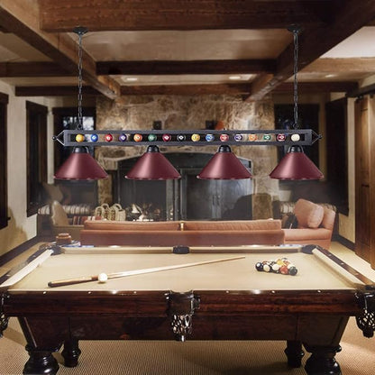 Wellmet Pool Table Light for Billiard Table, 4 Lights Pool Table Lights Over Pool Table, Industrial Kitchen Island Lighting, Hanging Light Fixture for Game Room, Billiard Room, Bar, Man Cave