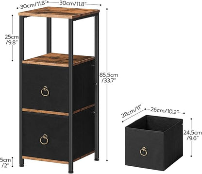 HOOBRO Corner Cabinet, 4-Tier Corner Shelf Stand with 2 Drawers,Bathroom Floor Cabinet, Narrow Storage Cabinet, for Bathroom, Living Room, Rustic Brown and Black BF87CW01