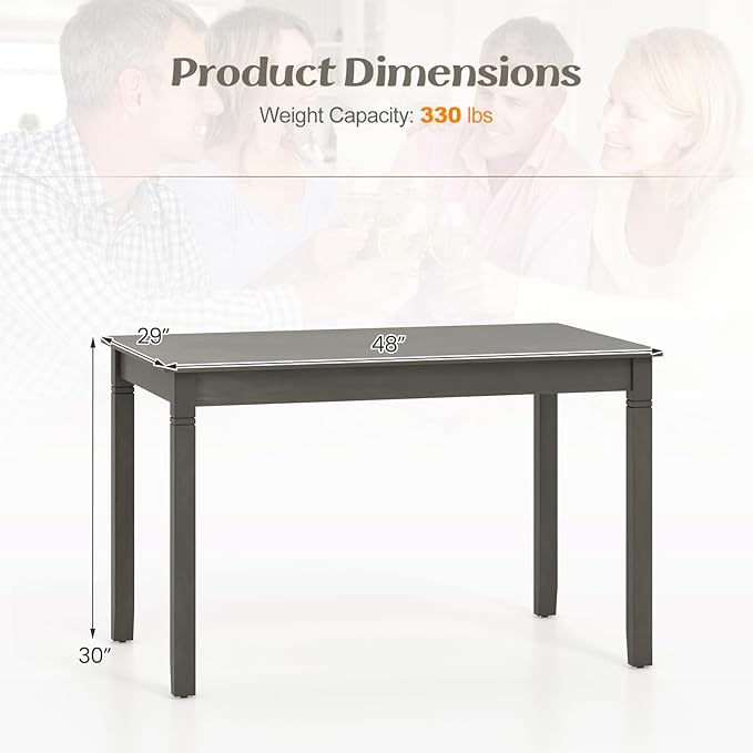 Giantex Dining Table for 4 People, 48” x 29” Kitchen Table with Wood Legs, Rectangular Dinner Tables for Small Space, Apartment, Living Room, Dinette, Load 330 Lbs, Dining Room, Grey