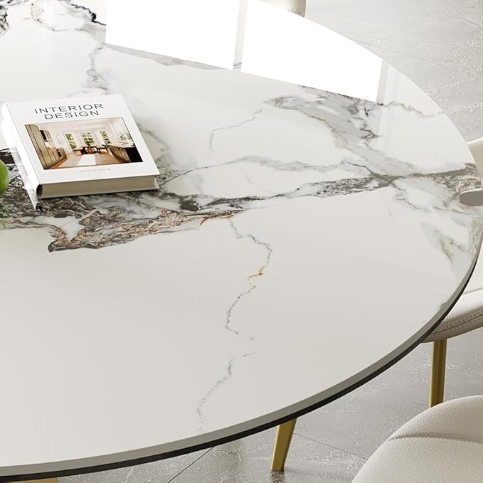 Modern Tempered Glass Dining Table for 6-8, Rectangular Kitchen Table with Heavy-Duty Stainless Steel Base, Elegant Easy-Clean Furniture for Dining Room & Family Gatherings (Stone)