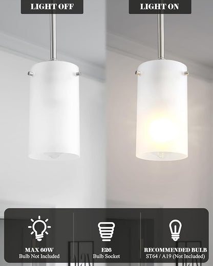 Mini Pendant Light Fixture 1-Light, 3 Pack Brushed Nickel Hanging Ceiling Lights with Opal White Glass, Adjustable Height, Modern Hanging Pendant Lamp for Kitchen Island