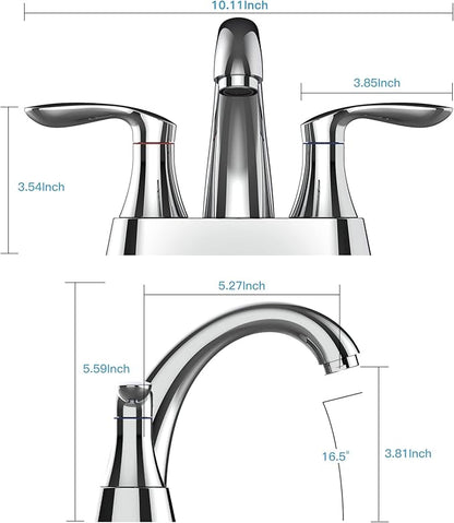 Bathroom Faucet, 4 Inch Bathroom Faucets for Sink 3 Hole, Centerset Bathroom Sink Faucet with Pop Up Drain and cUPC Lead-Free Hose(Chrome)