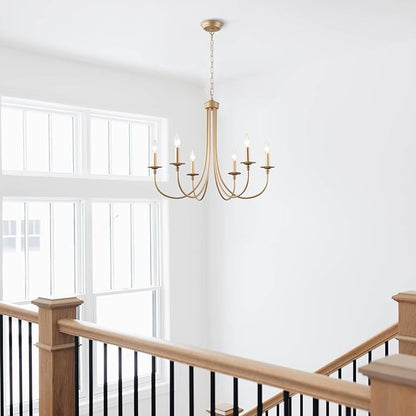 ALISADABOY Gold Farmhouse Chandelier Modern Candlestick Dining Chandelier Light Fixture Industrial 6 Light Pendant Lighting for Kitchen Living Room Bedroom Foyer Entrance Hallway Entryway
