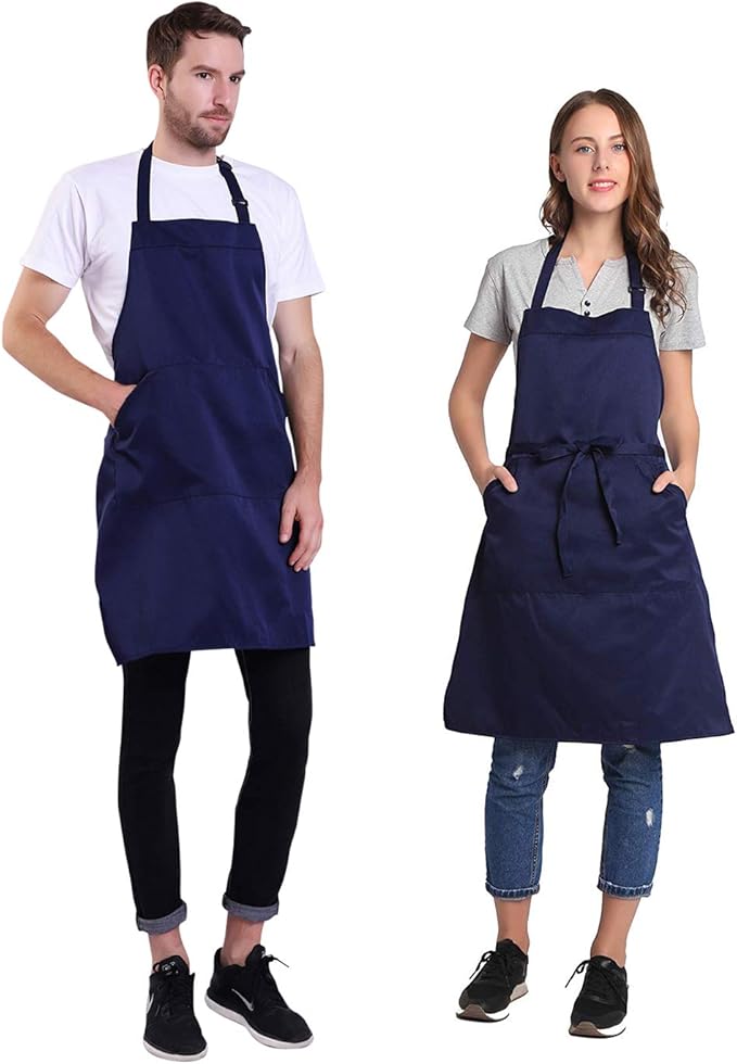 BIGHAS Adjustable Bib Apron with Long Ties for Women Men 18 Colors Chef Kitchen Cooking