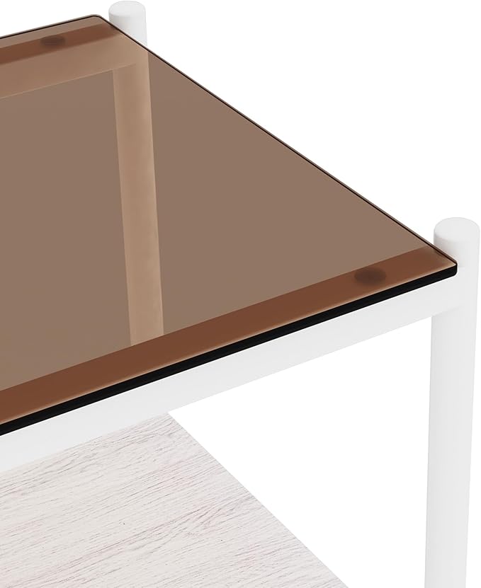 Set of 2 Glass End Table, 2-Layer Glass Living Room Table, Modern Tea Table Side Tables for Home Office Furniture
