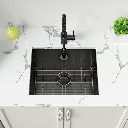 Sarlai Black Undermount Laundry Sink 21 Inch - 12 Inch Deep Undermount Laundry Utility Gunmetal Black Sink Single Bowl Kitchen Sinks 16 Gauge Stainless Steel Laundry Tub Sinks Basin 21"x18"x12"