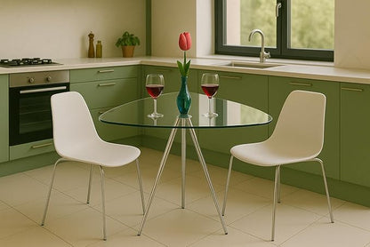 Mango Steam Lisbon 3-Sided Bistro Table, Tempered Glass Triangle Top - Modern Pub Table for Dining Room and Kitchen (Chrome)