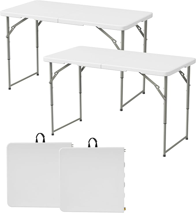 Elevon Folding Table Set of 2,4 Feet Heavy Duty Fold-in-Half Utility Table Indoor Outdoor for Camping, Picnic,Party