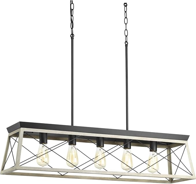 Progress Lighting Briarwood Collection 5-Light Dining Room Light Fixture, Farmhouse Style Modern Chandelier for Kitchen and Dining Room, 38" by 9", Graphite