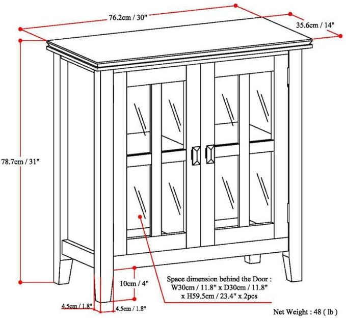 SIMPLIHOME Artisan Storage Cabinet - 30 inch Wide Solid Wood Low Storage Cabinet in Russet Brown, Contemporary Accent Cabinet for Living Room or Dining Room with Glass Doors and Adjustable Shelves