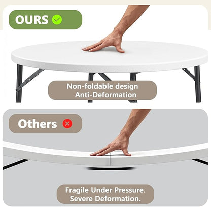 48" Folding Round Table, 48 inch Plastic Commercial Round Dinner Table with Foldable Steel Legs, Portable Card Table for Party, Events, Indoor, Outdoor, White