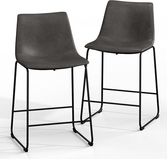 NicBex Retro Bar Stools Crazy-Horse Leather with Metal Legs Barstools, Lounge Kitchen Island Counter Stools, Set of 2, (Grey Color) (A-GE17019-USSU014)