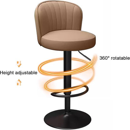 s Set of 2 Counter Height PU Leather, Adjustable Chair with Back, Upholstered Chairs for Kitchen Island, Restaurant,Brown-Sitting Height 6383cm