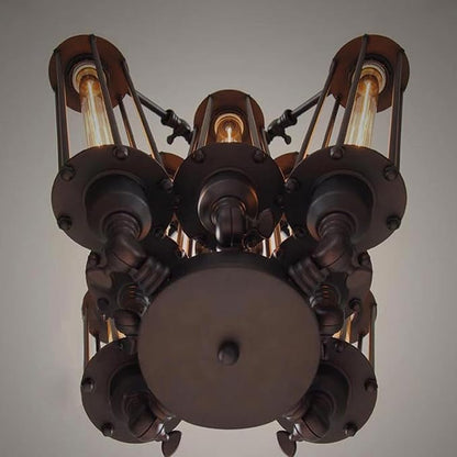 8-Lights Retro Chandelier, Industrial Metal Pendant Lamp Steampunk Pendant Hanging Lamp Geometric Structure Ceiling Lamp for Kitchen Island Foyer Hallway Living Room Bar