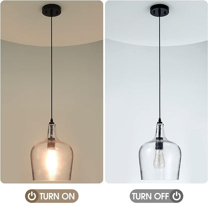 Glass Pendant Light Modern Black 1 Light Single Dome Pendant Lighting Fixtures for Kitchen Island Dining Room Hallway, Wide 10 Inch, E26, UL Listed