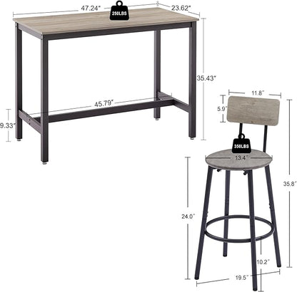 Grey Industrial Bar Height Table and Chairs Set - 5-Piece Bar Table & Chairs Set, Perfect as Kitchen Table, Small Dining Table with Chairs, or Kitchen Island Seating