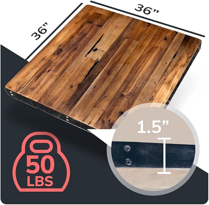 Reclaimed Wood Table Top - Rustic Recycled Wooden Piece Perfect for Signs, Kitchens, Dining and Coffee Table Tops (Reclaimed Wood Table Top with Metal Edge, 36" x 36")