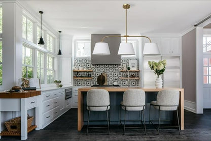 Pathson 3 Lights Brass Pendant Light with Fabric Lampshades, Rustic Cloth Pendant Lighting Lamp E26 Bulb Base, Flush Mounted Ceiling Chandeliers for Dining Room Kitchen Island Living Room