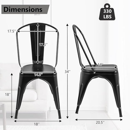 COSTWAY 18 Inch Dining Chair Set of 4, Industrial Vintage Stackable Metal Chairs, Armless Counter Bar Chairs with High Backrest for Home, Kitchen and Cafe Bar Use