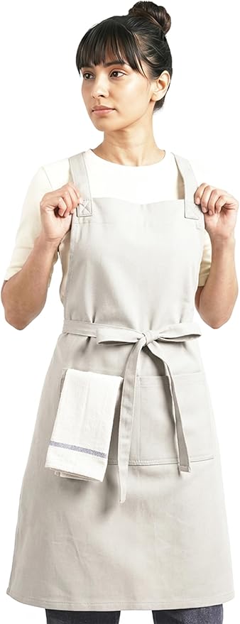 100% Cotton Kitchen Apron with 2 Pockets – Adjustable Chef Apron for Cooking Baking BBQ – Unisex Apron
