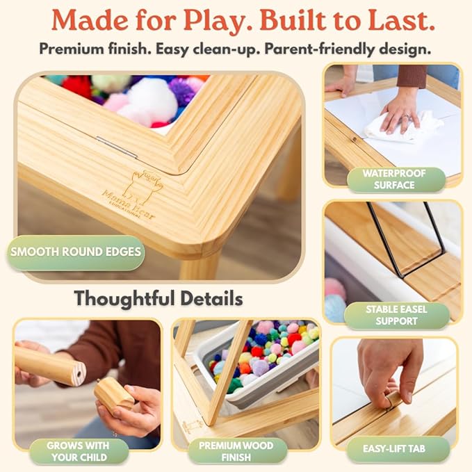 Montessori Sensory Table & Art Easel for Kids & Toddlers | Folding Extendable Legs & Storage Bins, Magnetic Boards & Tiles, Light Box Included | Space-Saving Indoor/Outdoor Play