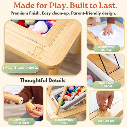 Montessori Sensory Table & Art Easel for Kids & Toddlers | Folding Extendable Legs & Storage Bins, Magnetic Boards & Tiles, Light Box Included | Space-Saving Indoor/Outdoor Play