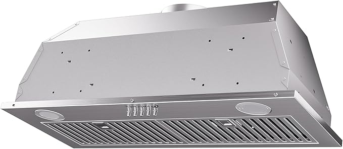 AMZCHEF Range Hood Insert 30 Inch, 1000 CFM Stainless Steel Built-in Kitchen Vent Hood,3-Speed Exhaust Fan with Button, LED Lights,Baffle Filters & Charcoal Filters,Sliver Button