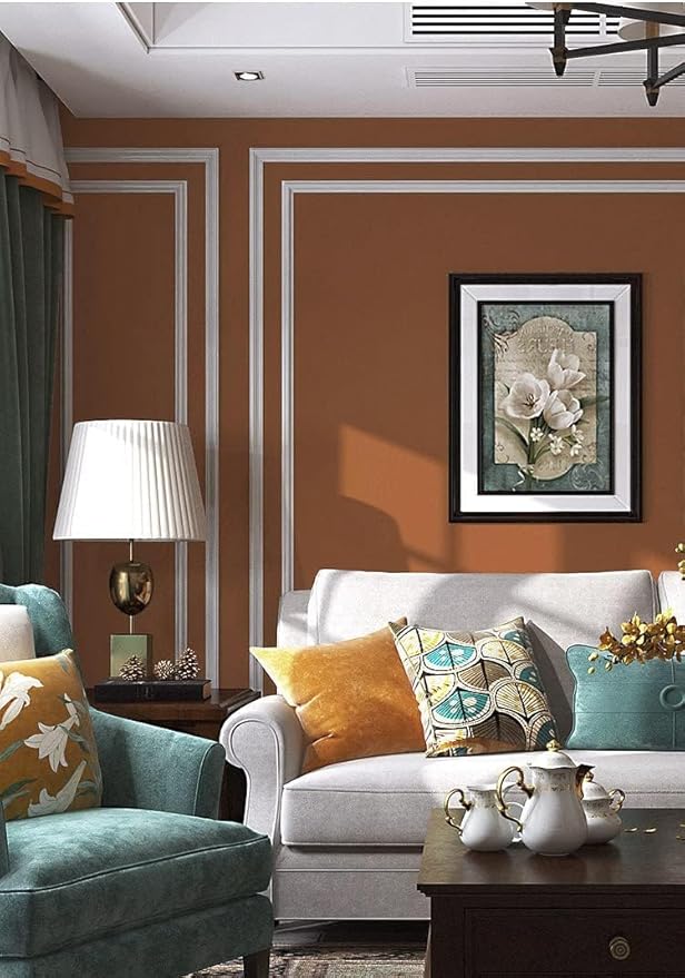 Safiyya Peel and Stick Wallpaper Dark Orange Contact Paper 118"x17.7" Solid Color Self Adhesive Removable Wallpaper for Barthroom Vinyl Rolls