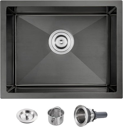 POPFLY 22-Inch Undermount Kitchen SInk, 18 Gauge SUS304 Stainless Steel Handmade Single Bowl Bar Prep 9 Inches Deep SInk with Accessories, Black （22”×18”×9”）