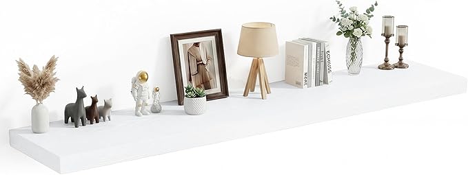 Heimlove 12 Inch Deep Floating Shelves, 72 x 12 Inches Long Wall Shelf, Large Extra Display & Storage Shelf, Rustic Wood Wall Shelves for Fireplace Mantel, White, 1 Pack
