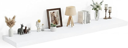 Heimlove 12 Inch Deep Floating Shelves, 72 x 12 Inches Long Wall Shelf, Large Extra Display & Storage Shelf, Rustic Wood Wall Shelves for Fireplace Mantel, White, 1 Pack