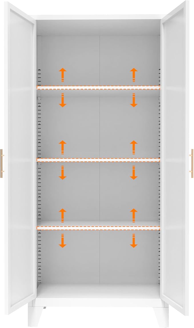 Ball & Cast 61″Tall Freestanding Kitchen Pantry Cabinet,Versatile Metal Storage Cabinet w/Adjustable Shelves & Doors,Pantry Cabinet for Kitchen and Dining Room,White