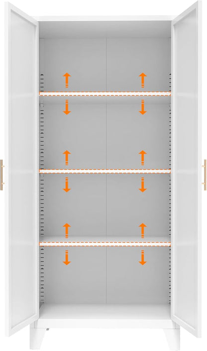 Ball & Cast 61″Tall Freestanding Kitchen Pantry Cabinet,Versatile Metal Storage Cabinet w/Adjustable Shelves & Doors,Pantry Cabinet for Kitchen and Dining Room,White