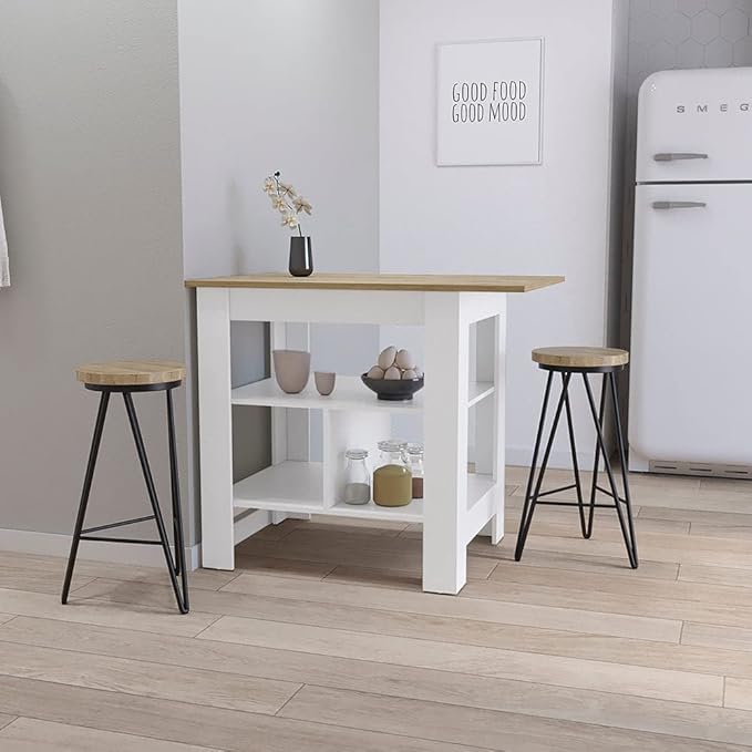 GOWE Lisbon Kitchen Island, 3-Tier Shelf and Large Workstation
