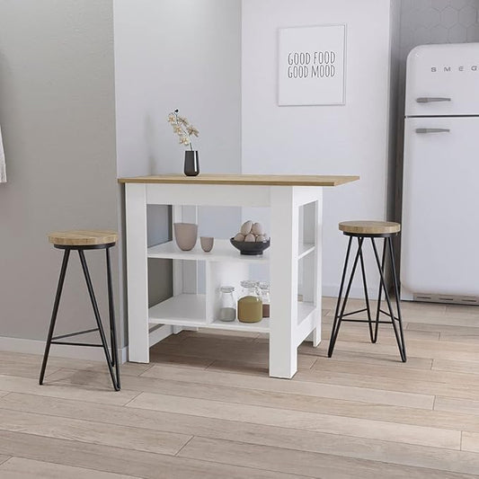 GOWE Lisbon Kitchen Island, 3-Tier Shelf and Large Workstation
